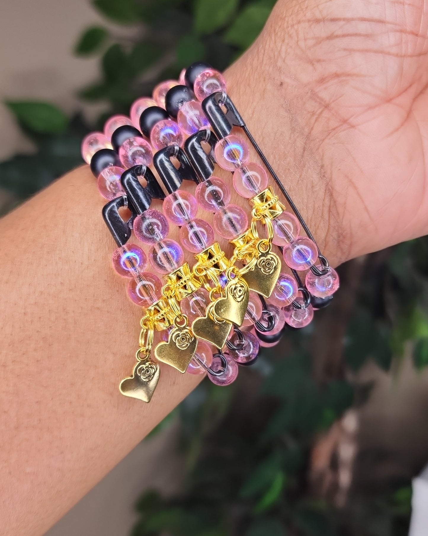 Pink Safety Pin Bracelet