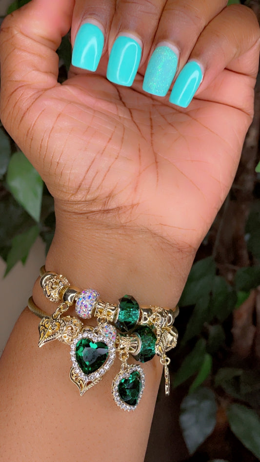 Gold Green Heart Wrap Bracelet