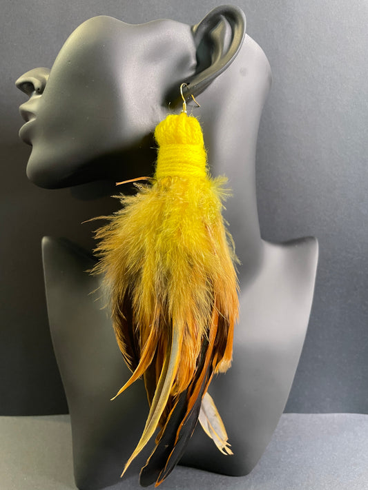 Yellow Feather Earrings