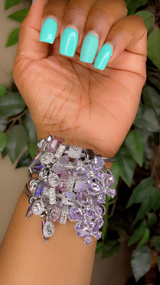 Silver Purple Butterfly Wrap Bracelet