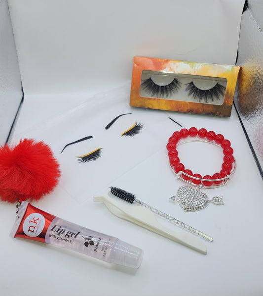 Red and Silver Heart Lash Set