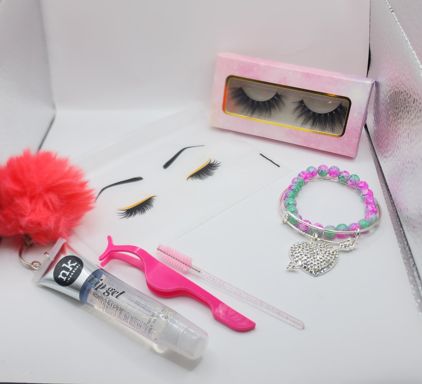 Pink & Green Silver Lash Set