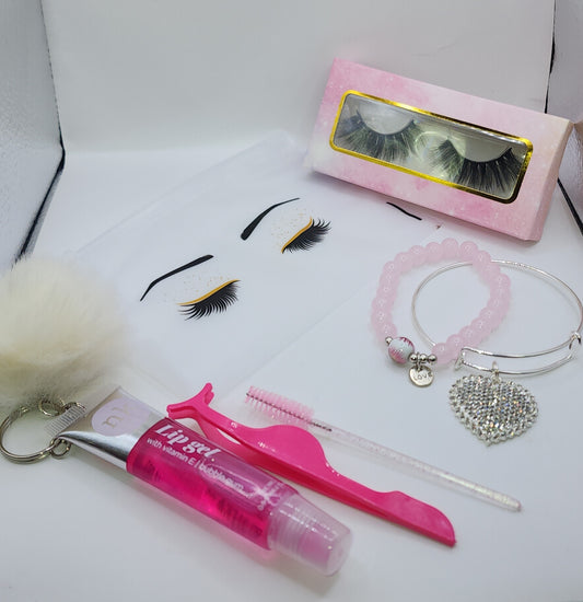 Pink and Silvet Heart Lash Set