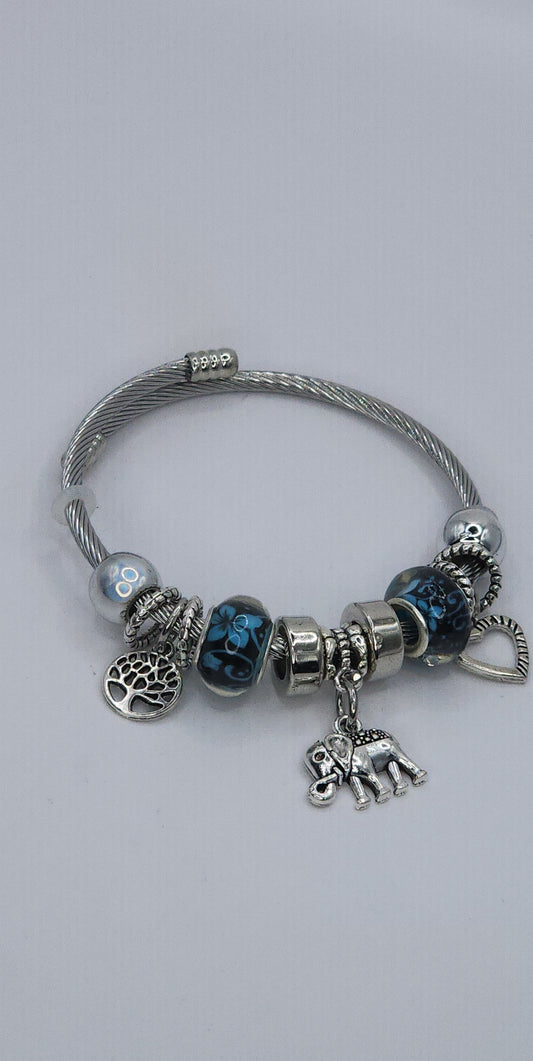 Silver Teal Elephant Wrap Bracelet