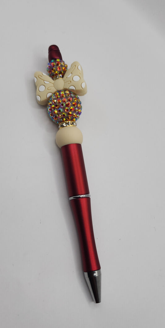 Red Disco Pen/Tan Bow