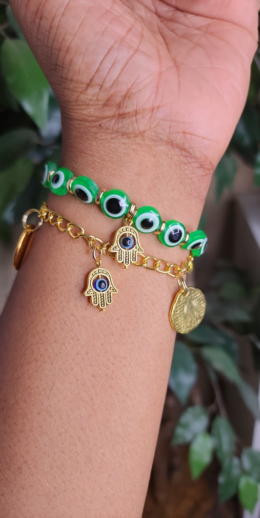 Green Evil Eye Chain Set