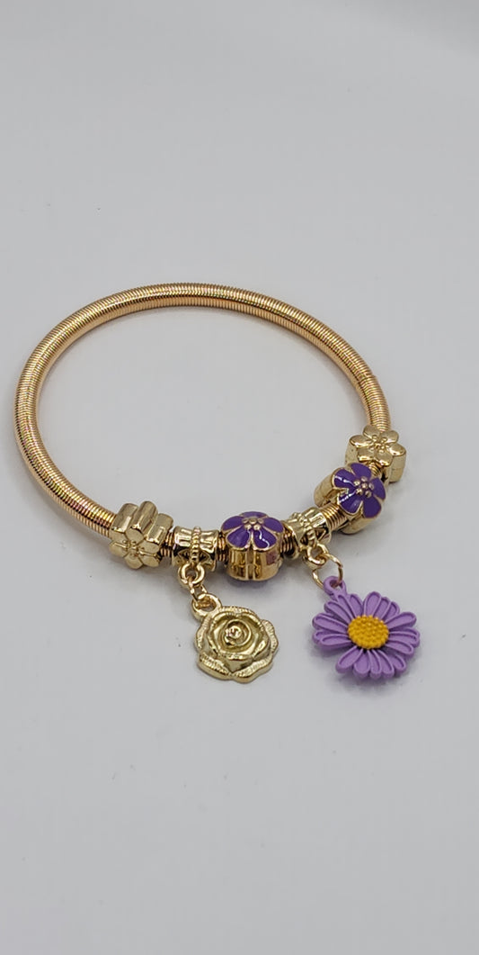 Gold/Purple Flower Stretch Bracelet