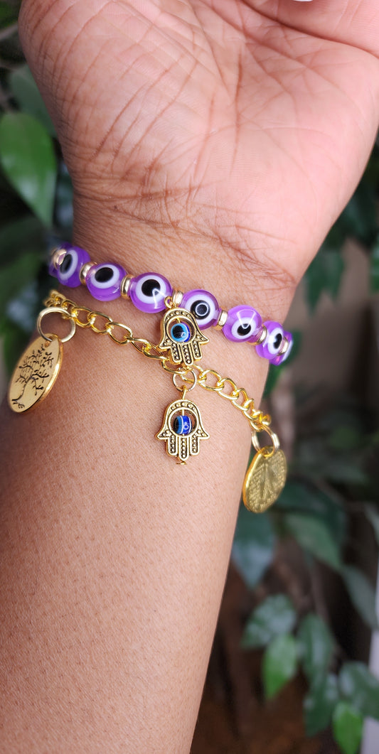 Purple Evil Eye Chain Set