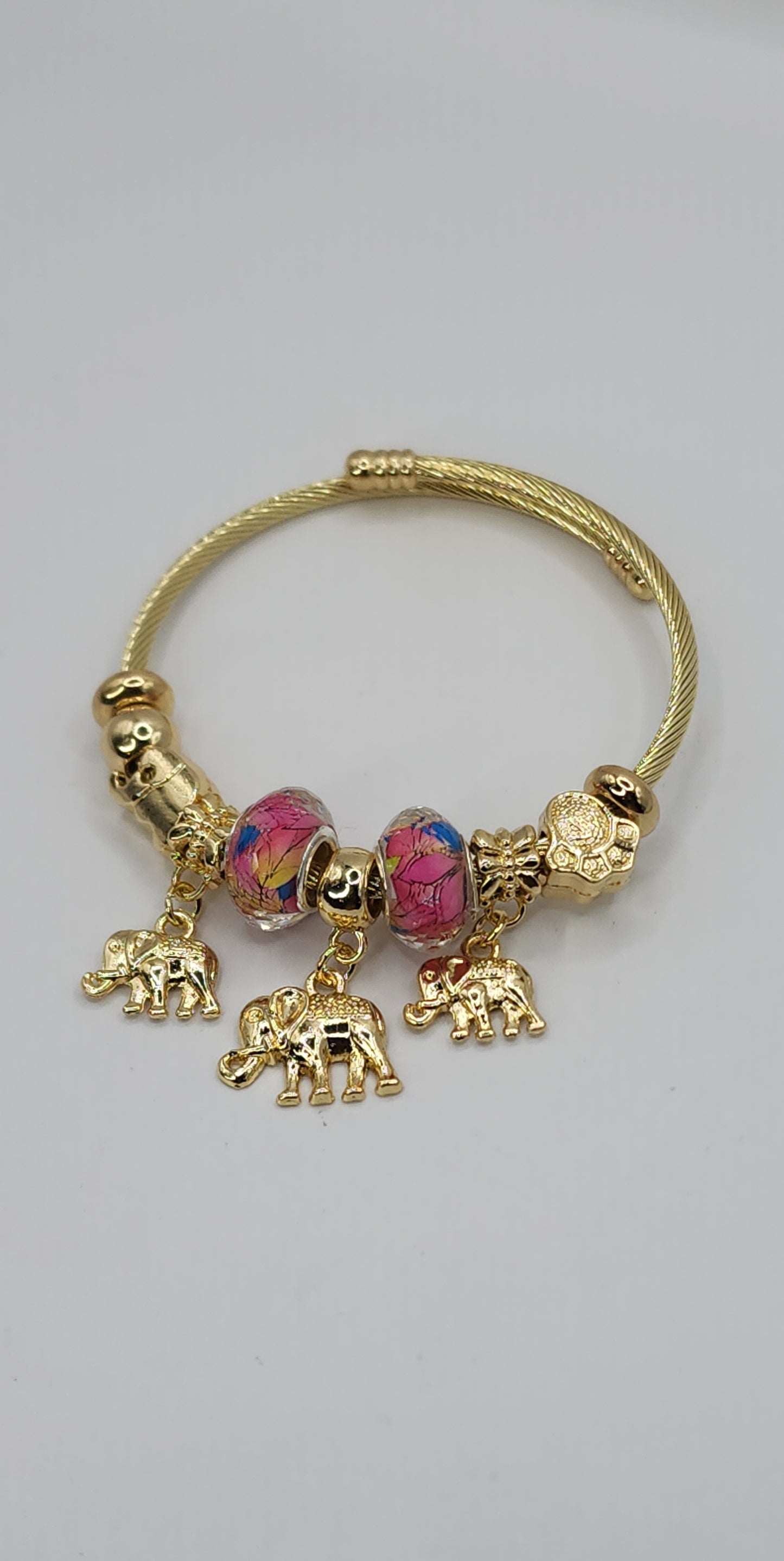 Gold/Pink Elephant Wrap Bracelet